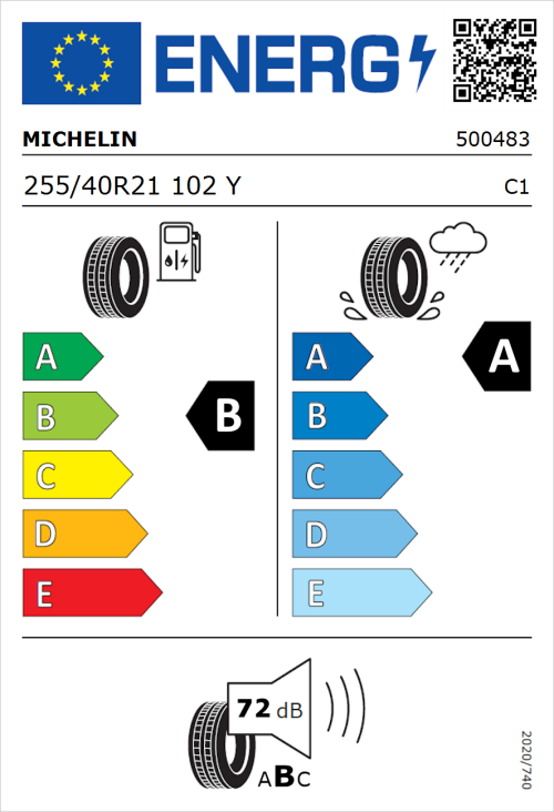 Tyre Label for Michelin Pilot Sport 4 255/40R21 102Y