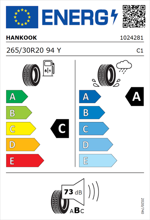 Tyre Label for Hankook Ventus S1 Evo 3 (K127) 265/30R20 94Y