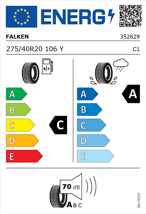 Tyre Label for Falken Azenis FK520 275/40R20 106Y