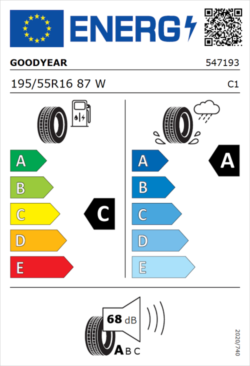 Tyre Label for Goodyear EfficientGrip Performance 2 195/55R16 87W