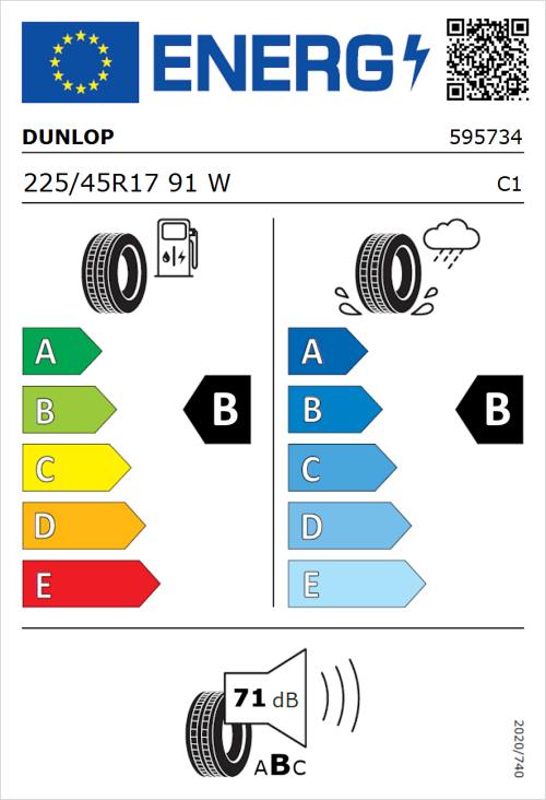 Tyre Label for Dunlop SP SportMaxx RT 225/45R17 91W