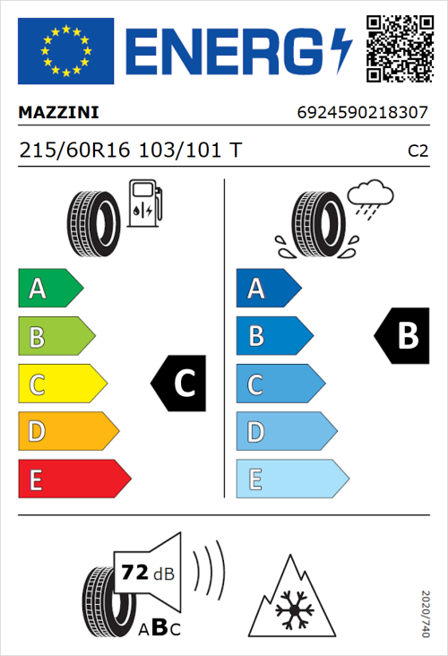 Tyre Label for Mazzini Versat-AS8 215/60R16 103/101T