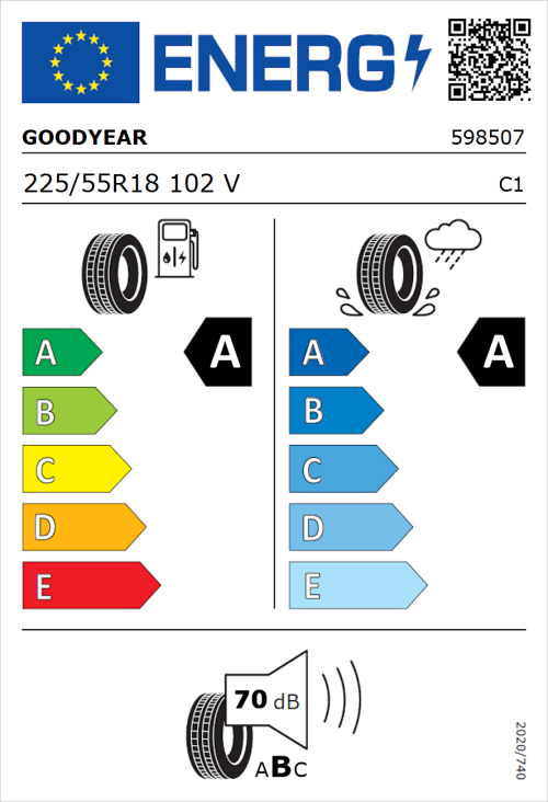 Tyre Label for Goodyear EfficientGrip Performance 225/55R18 102V