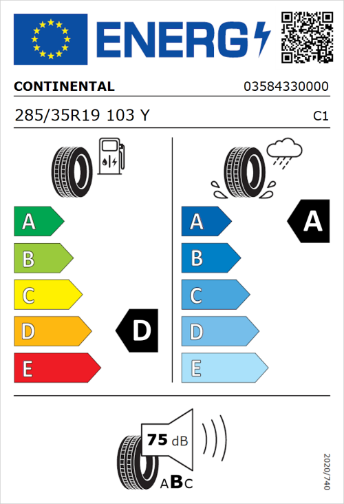 Tyre Label for Continental SportContact 6 285/35R19 103Y
