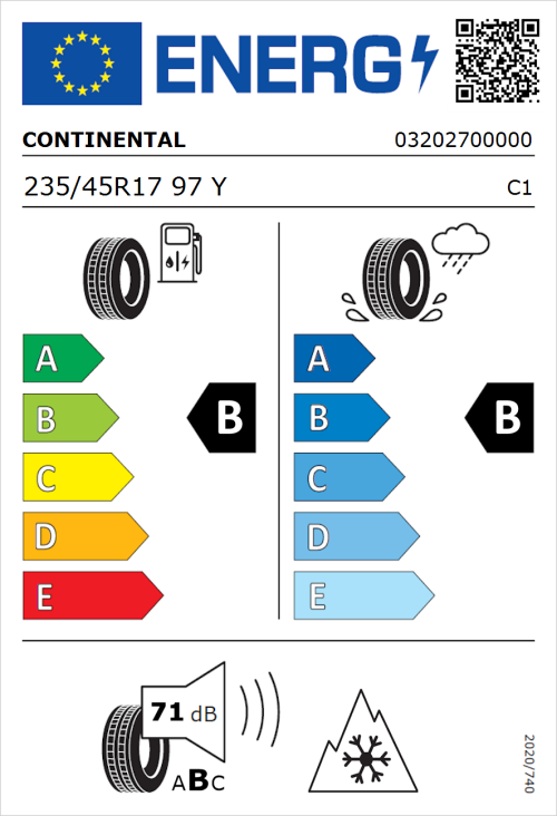 Tyre Label for Continental AllSeasonContact 2 235/45R17 97Y