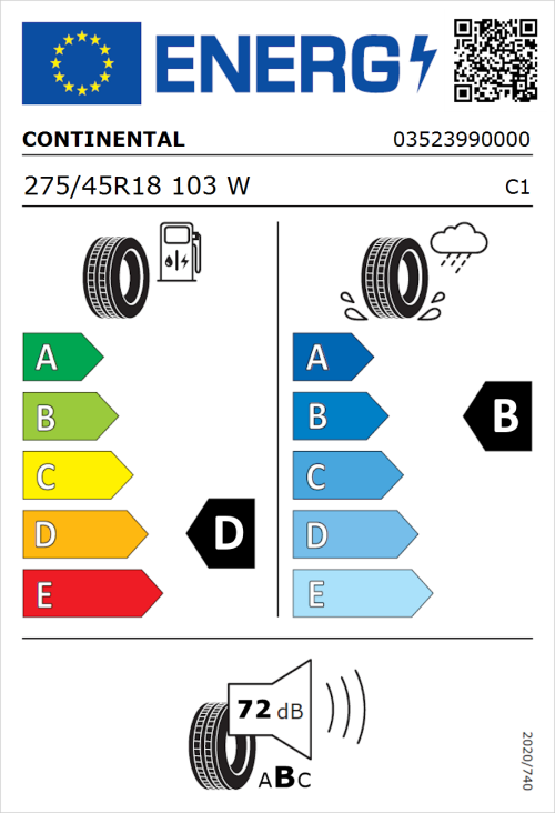 Tyre Label for Continental ContiSportContact 5 275/45R18 103W