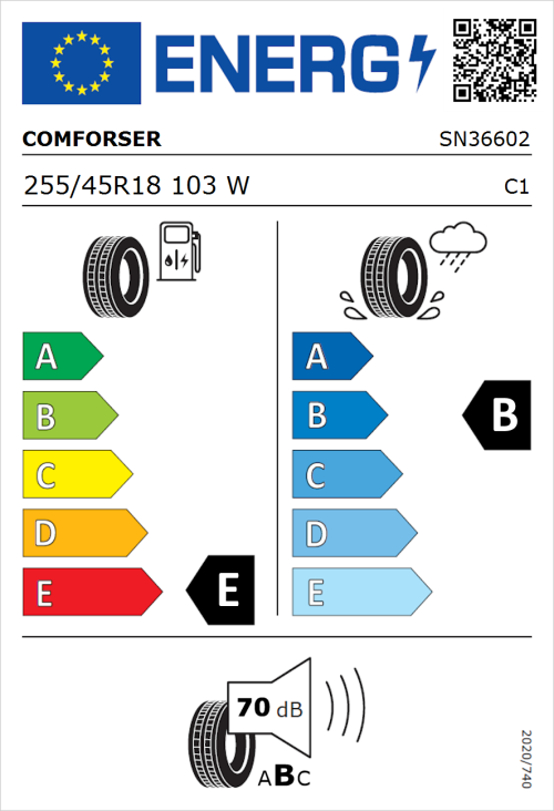 Tyre Label for Comforser CF710 255/45R18 103W